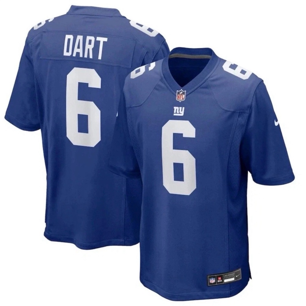 Nike Jaxson Dart #6 New New York Giants Royal Blue Game Jersey Men's, Size XXL